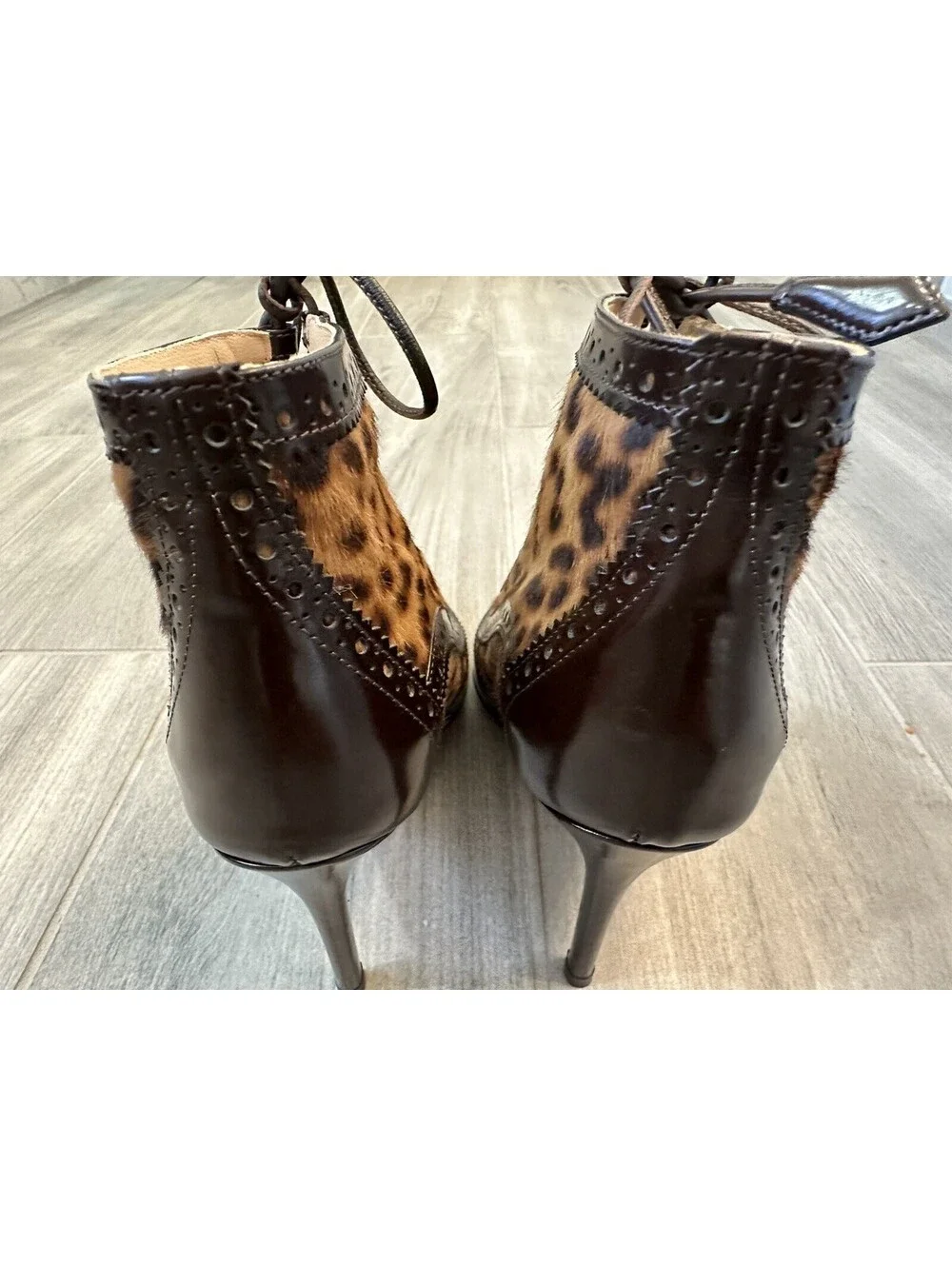 Marion Parke Animal Print Calf Hair Leather Miki Lace Up Pumps Size 5 Italy